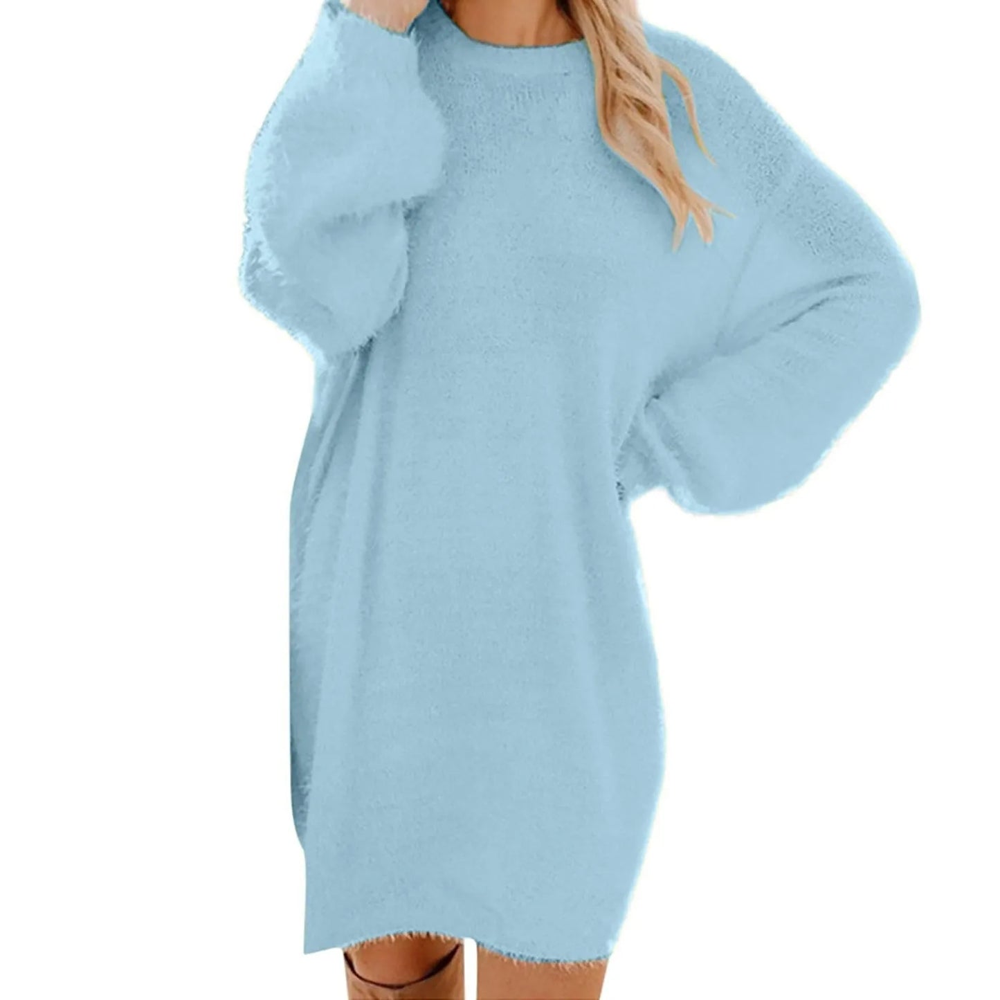 Women Winter Sweater Knit Crewneck Warm Long Sleeve Casual Sweatshirts Dress Casual Breathable Winter Warm Comfort Dress