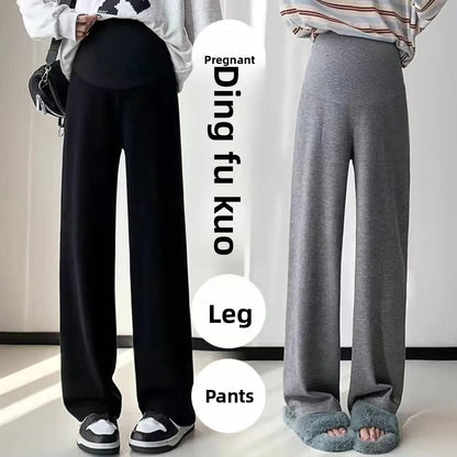 2025 Autumn Winter Maternity Pants Wide leg Loose Straight Elastic Waist Belly Long Trousers for Pregnant Women Youth Pregnancy