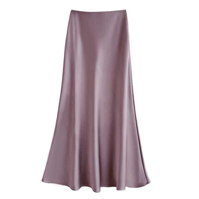 Women's Spring Autumn Satin Skirt - High-Waisted Flowy Bodycon Fishtail A-Line Midi Skirt