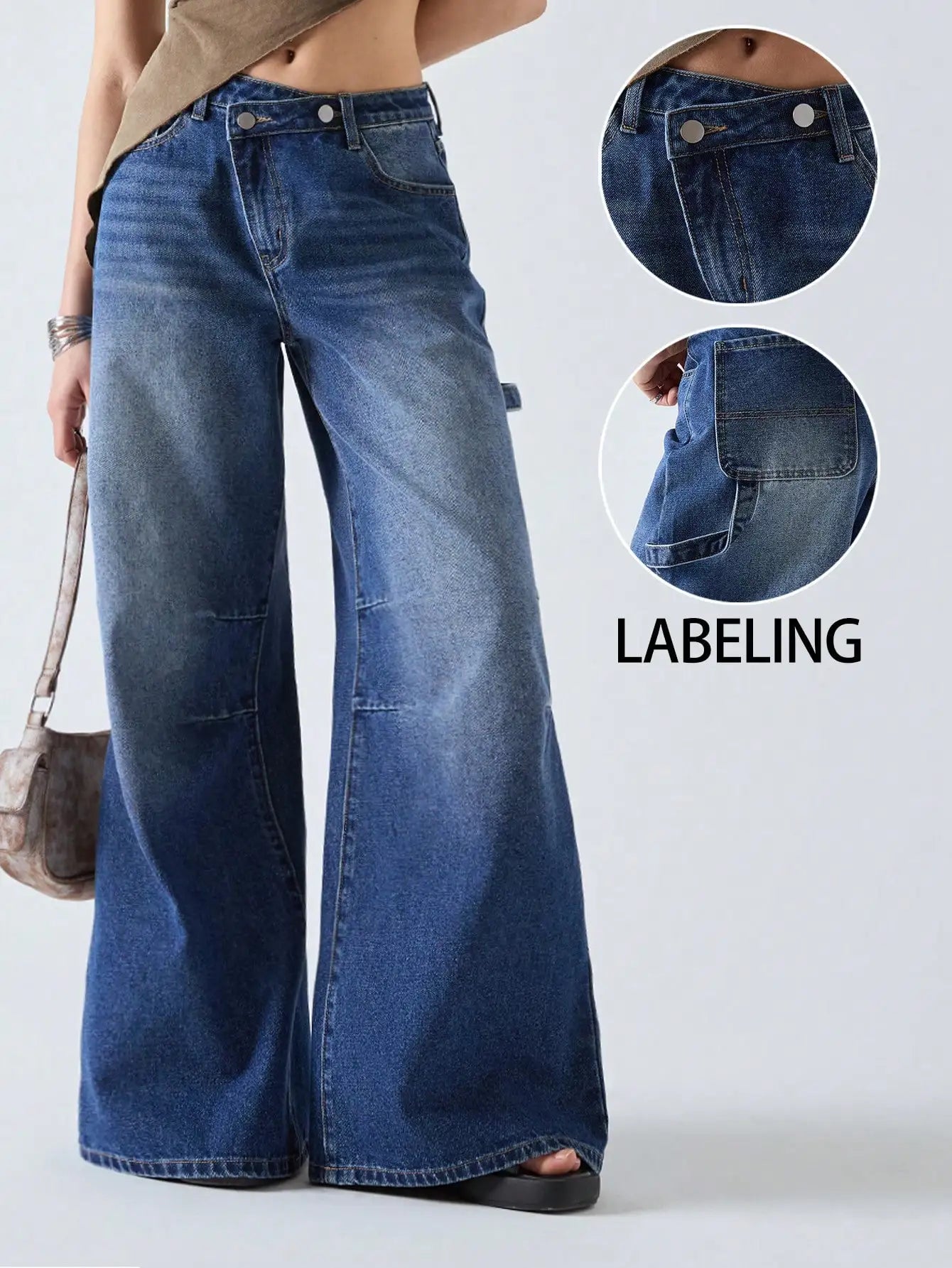 American retro wide leg jeans for women  spring new style  versatile and easy to wear