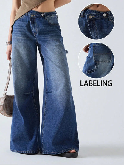 American retro wide leg jeans for women  spring new style  versatile and easy to wear