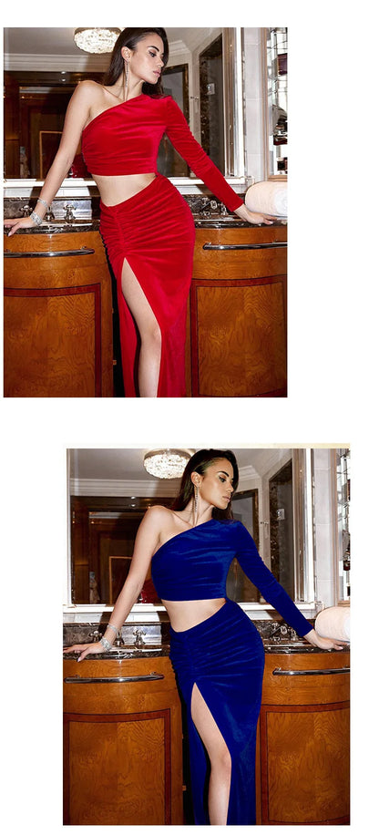 Y2K Diagonal Collar Dress for Women Vintage Black Dresses Single Shoulder Sleeve Tops Dew Waist Skirt Spring Summer Outfit