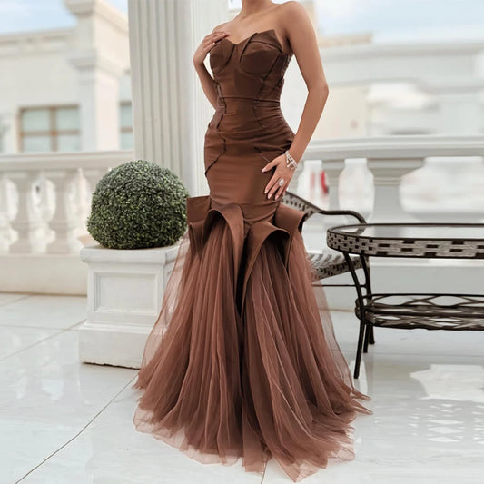 Graceful Sweetheart Tulle Evening Dress Temperament Mermaid Customized Prom Dresses Luxury Sweep Train Special Occasion Gowns