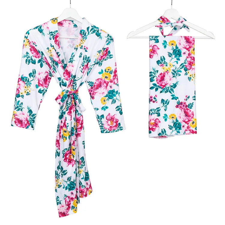 Maternity Robe,Matching Swaddle Set ,Mommy and Me Set, Floral Hospital Robe Bag,Baby Shower Gift,Mama Robe,Baby Girl Blanket
