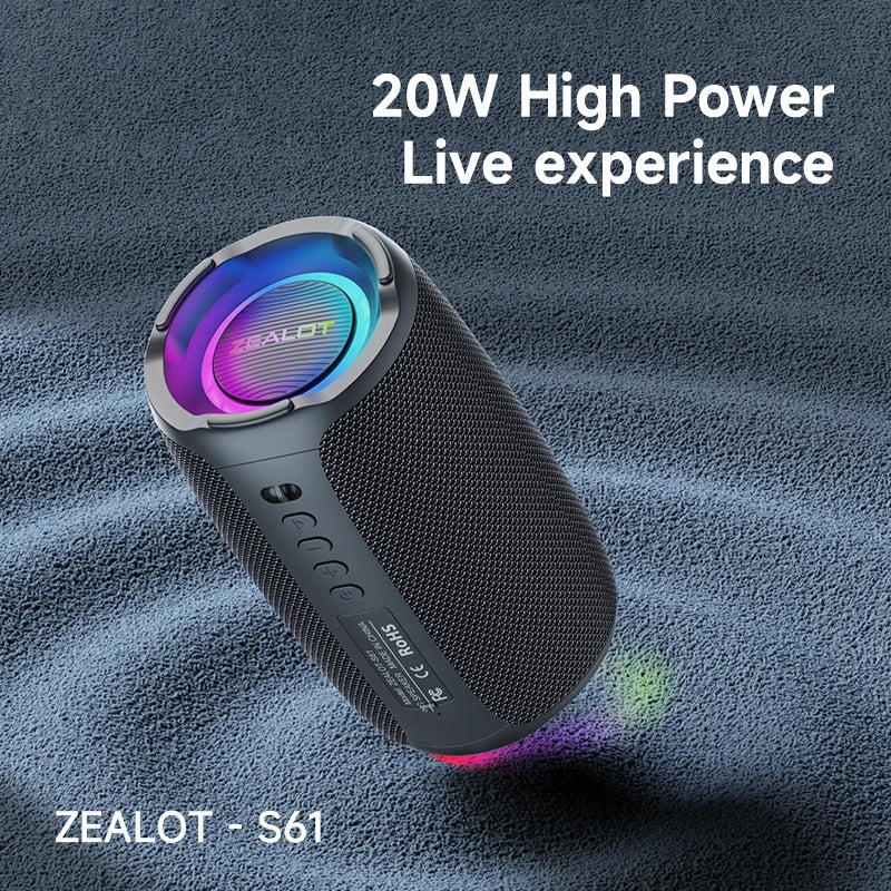Zealot-S61 Bluetooth Speaker,with IPX6 Waterproof Protection and Outdoor Bass Sound for Backyard and Beach Party,10W Loudspeaker