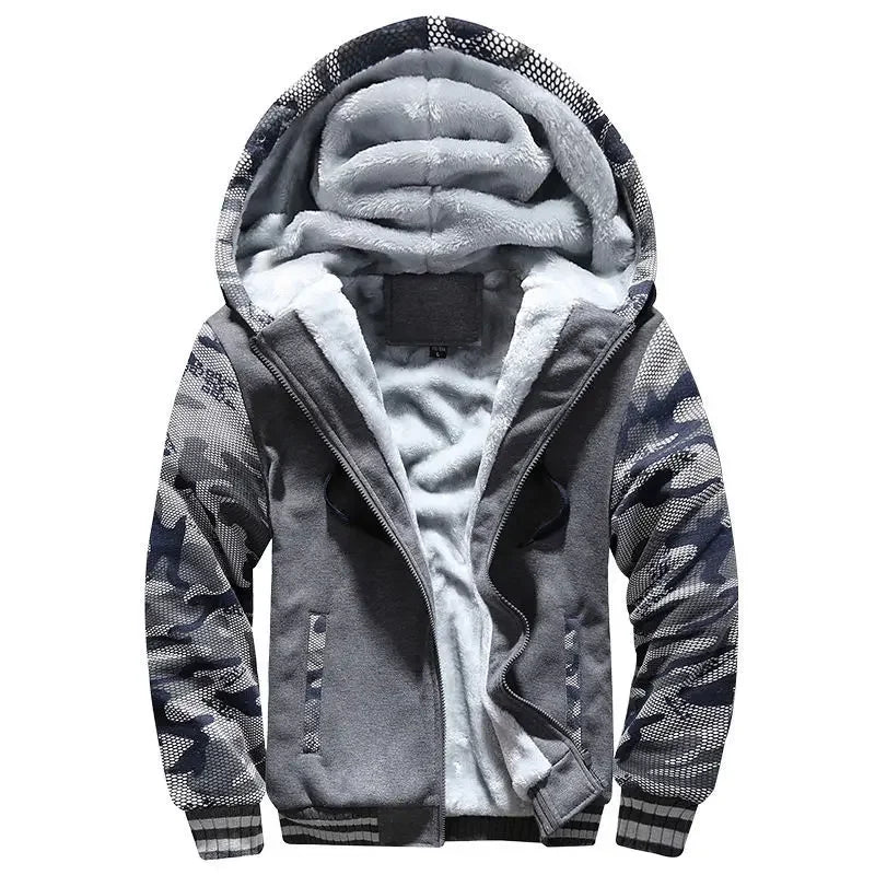 Men's Warmth Hooded Fleece Lined Thickened Baseball Jacket Sweatshirt Korean Style Sporty Top Winter Autumn Seasonal Wear