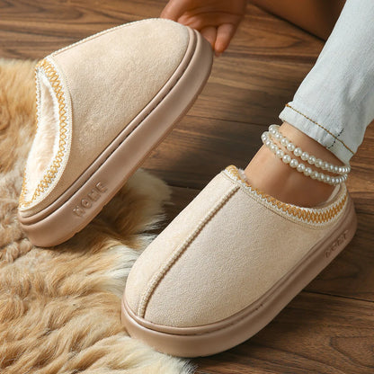 Pantoufles D'hiver Chaudes Pour Femmes, Intérieur En Peluche, Semelle Épaisse Antidérapante, Chaussures De Maison Chaudes Brodée