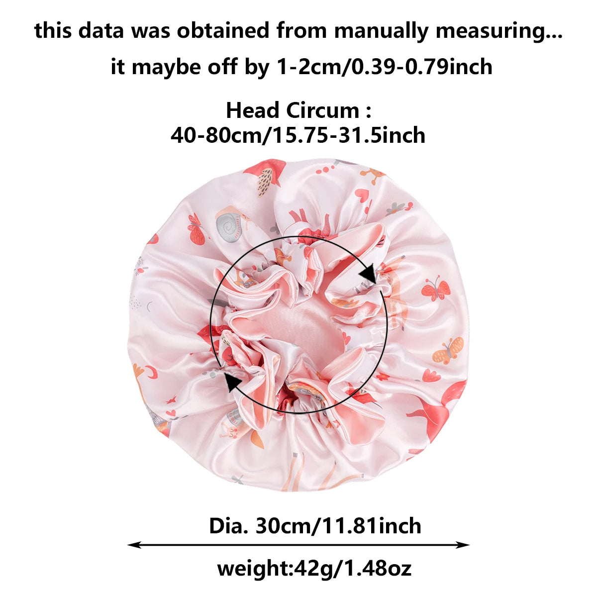 1 Piece Satin Silk Sleep Cap with Fruit Animal Print Double Layer Comfortable for Daily Use