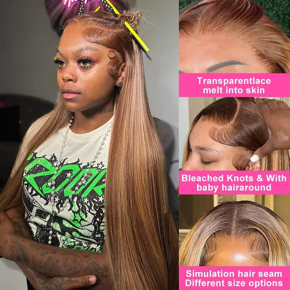 Highlight Wig Human Hair Ombre HD Lace Wig 13x6 Bone straight Human Hair Frontal Wig Brazilian 13x4 Bone Straight Wigs For Women