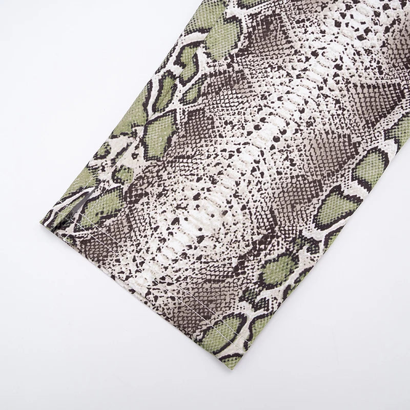 CUTENOVA Fall New Arrival Women Snake Print Hanging Neck  Sleeveless Tank Top & Slim-Fit Seven Points Pants Set Street Chic Suit