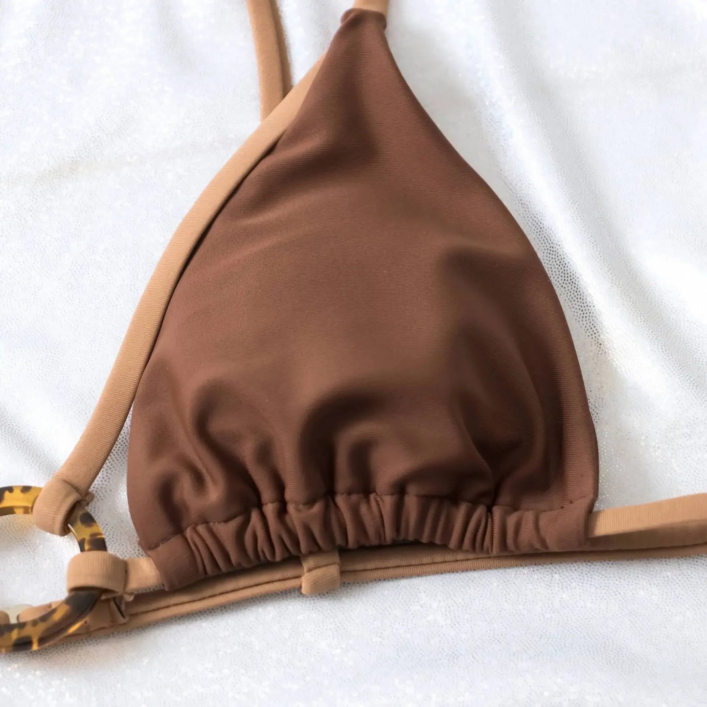 Swimwear Bikini Suit for Lady Sexy Swimsuit Women Summer Holiday Solid Sea Bra and Underwear for Swimming Brown#1#W