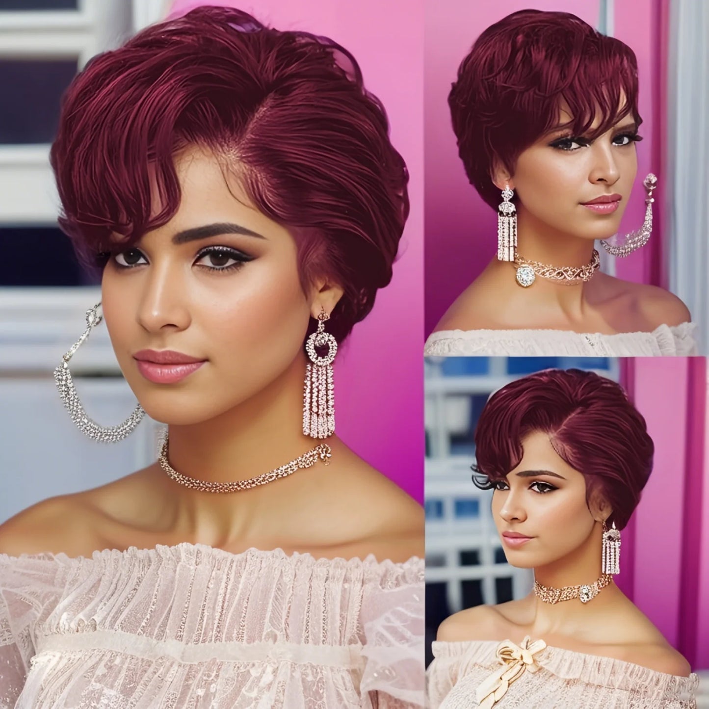 13x4 Lace Front Wig Human Hair Transparent Frontal Wig Pixie Cut Wigs Natural Wave Short Layered with Bangs Wig for Women