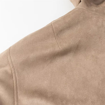 New autumn and winter women's casual loose suede texture effect hooded long sleeved solid color pilot jacket jacket