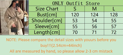 Elegant Lace Up Woolen Short Coat Solid Loose Lapel Furry Belt Long Sleeve Jacket Female 2025 Autumn Winter Lady Chic Cardigan