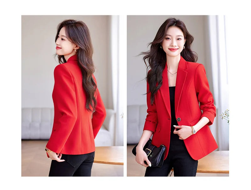 Women Blazer Casual Single Button Long Sleeve Red Black White Slim Suit Ladies Office Coat Fashion New Winter Autumn Jacket 2025 & 2026