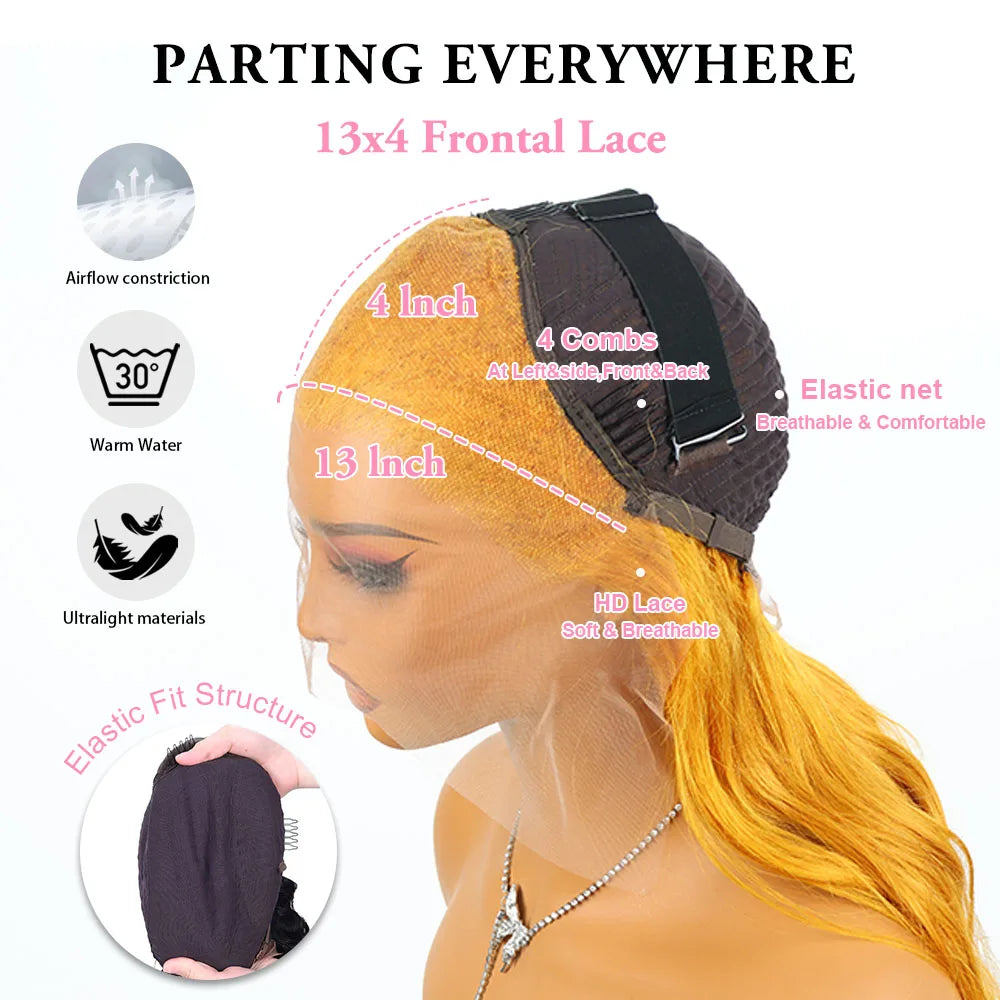 13x6 Straight Yellow HD Lace Frontal Human Hair Wigs 36 Inch 250 Density 13x4 Brazilian Pre Plucked Colored Lace Front Hair Wig