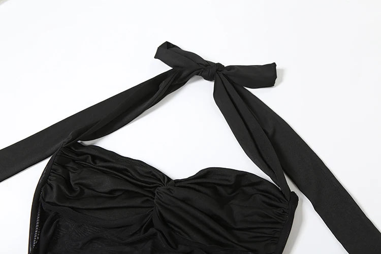 kliou Patchwork Elegant Women Maxi Dress Classic Sexy Sheer Ribbons Halter Backless Bodycon Female Trend Festival Evening Wear