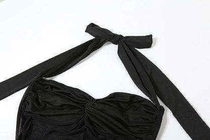 kliou Patchwork Elegant Women Maxi Dress Classic Sexy Sheer Ribbons Halter Backless Bodycon Female Trend Festival Evening Wear