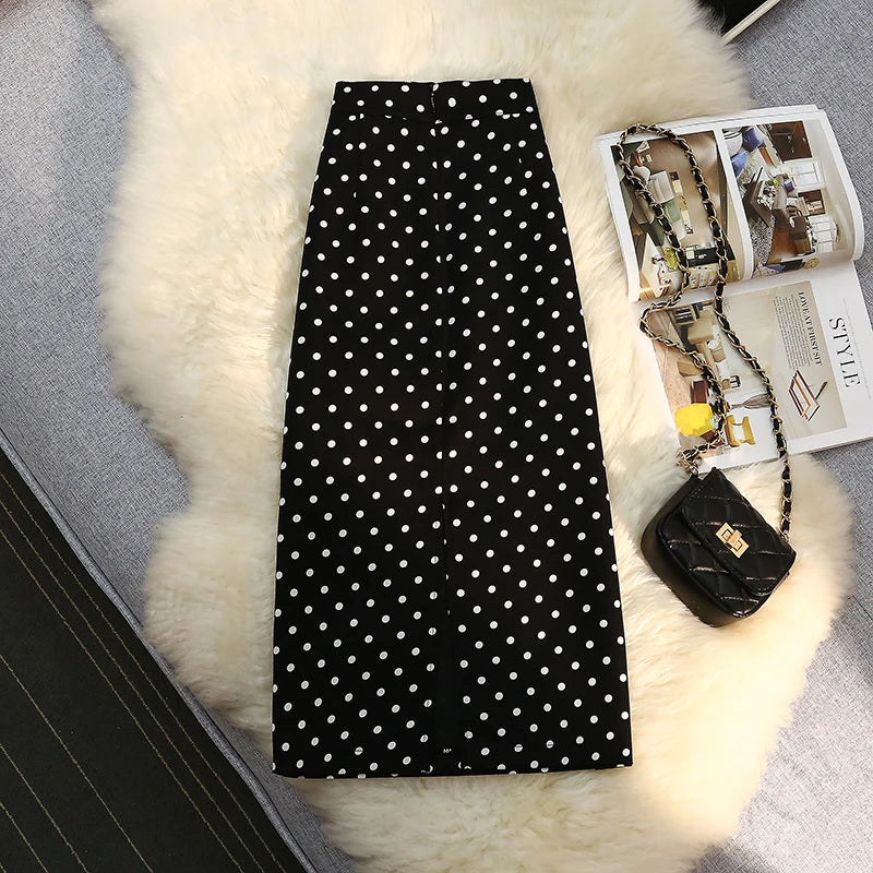 Seoulish Back Split Polka Dot Vintage Women's Skirts Elastic High Waist  Elegant Office Lady Midi A-Line Skirt Female 2026 New