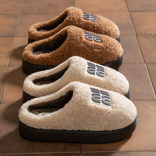 New plush cotton slippers for women, autumn and winter indoor thick sole with plush anti slip slippers, thickened cotton slipper