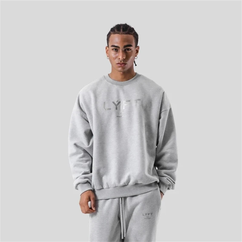 LYFT Classics Small LOGO Autumn Winter New O-neck Fleece Men Sweatshirt Loose Outdoor Sport Cotton Pullovers Multi Color Hoodies