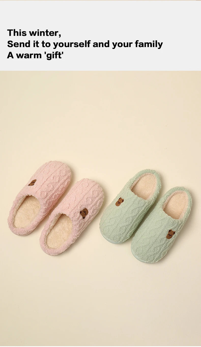 Cotton slippers for women in autumn and winter, new indoor and household anti slip warm plush slippers for men