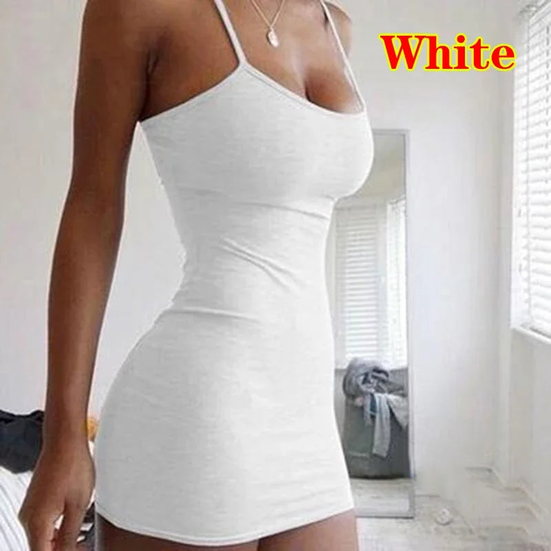Summer Sexy Spaghetti Strap Camisole Backless Skirts Club Party Mini Dress Women Sleeveless Bodycon Sling Slim Wrap Hip Sundress