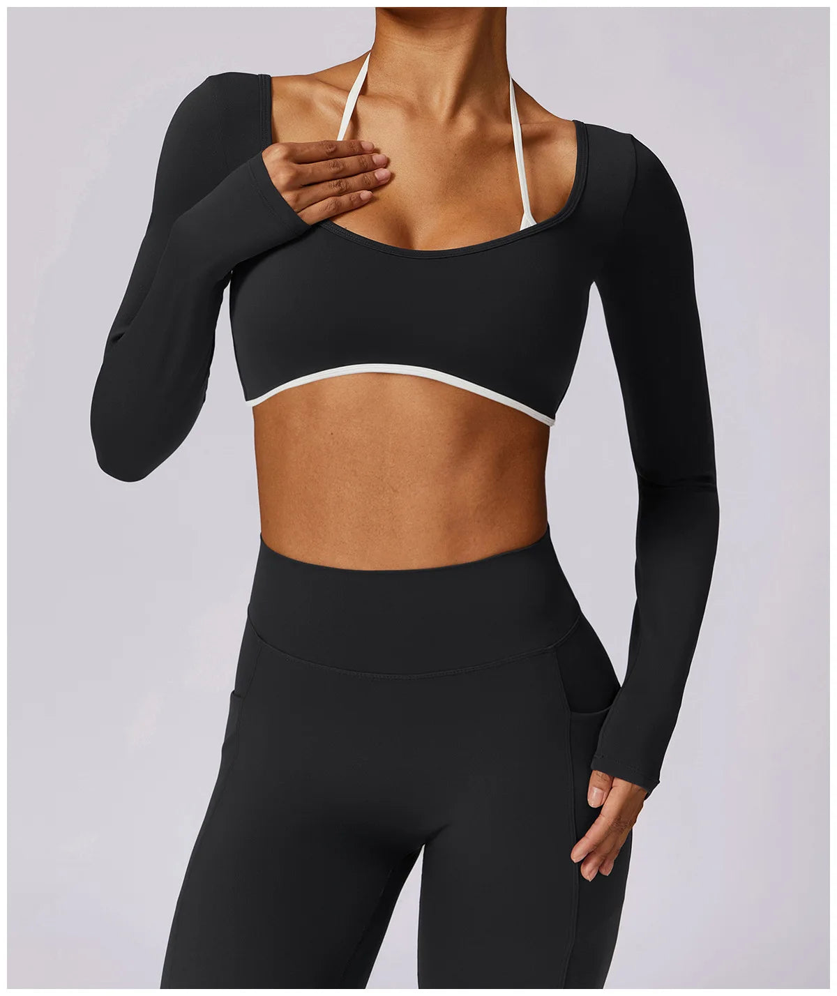 Sexy Yoga Women's 2 Pieces Gym Sports Suit Workout Clothing Long Sleeve Gym Crop Top High Waist Leggings Fitness Bra Sportswear