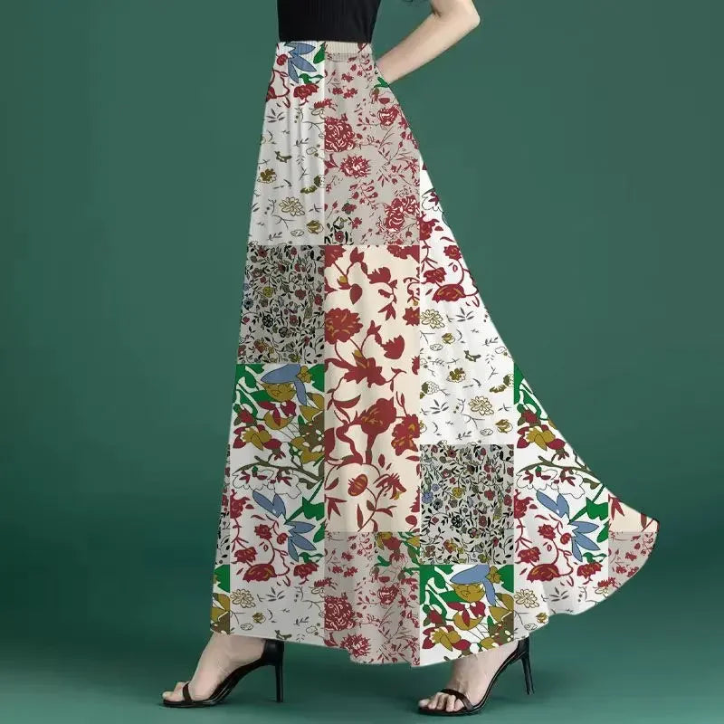 Fashion Elastic Spliced Printed Vintage Chiffon Skirts Women's Clothing 2026 Summer New Loose Office Lady High Waist Skirts