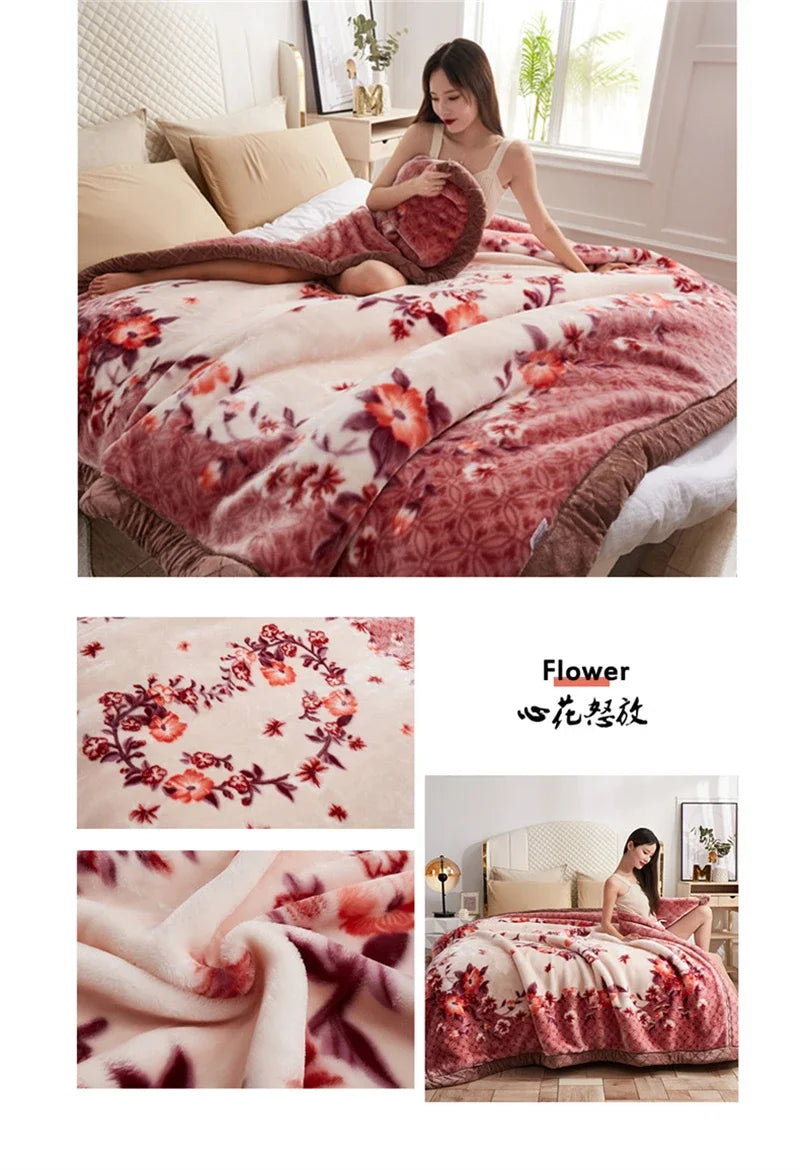 New Warm Weighted Blankets for Beds High End Thicken Warmth Raschel Blanket for Winter Autumn Double Side Plush Comforter Quilt