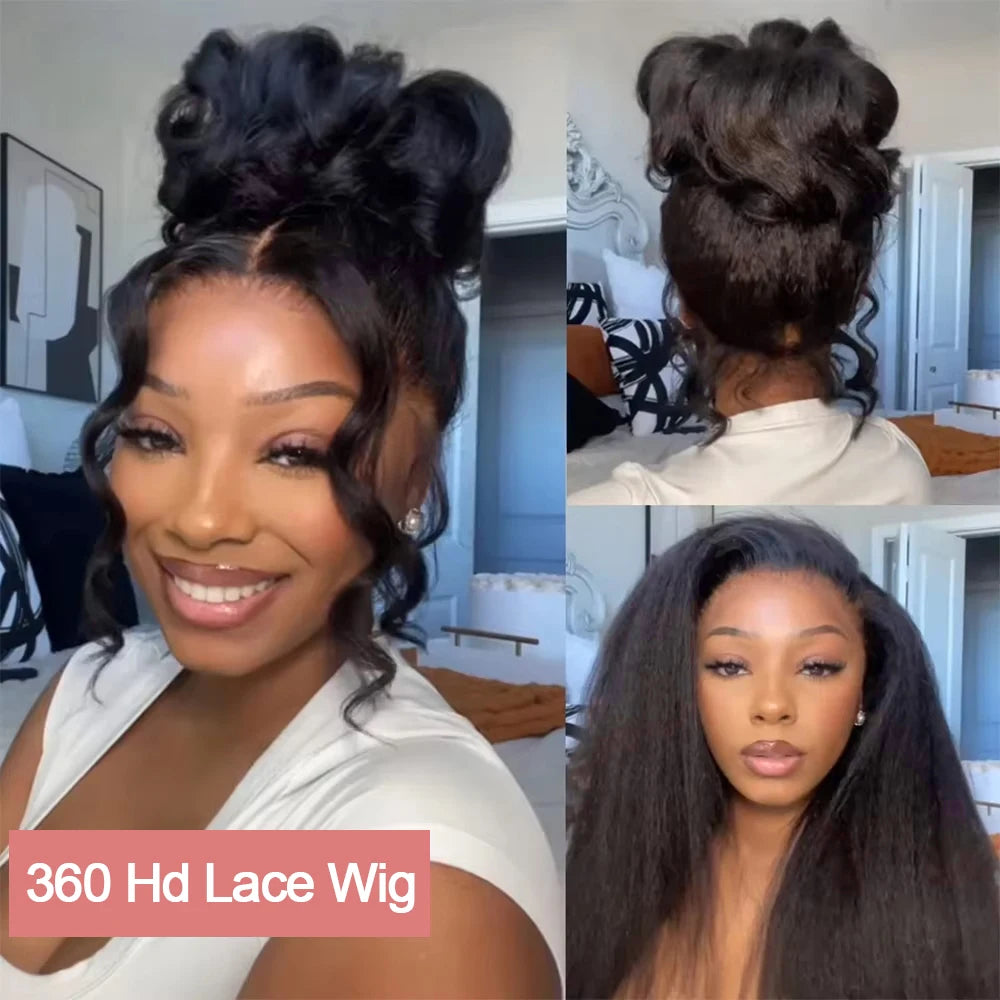 13x6 Kinky Straight Lace Front Human Hair Wig With Kinky Edges Baby Hair 360 Transparent Lace Yaki Straight Human Hair Wigs