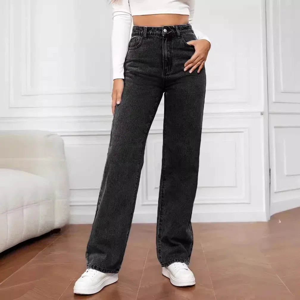 High Waist Straight Leg Jeans for Women New Style Cross-Border High Waist Slim Fit Long Jeans Trendy Women's Denim Pants