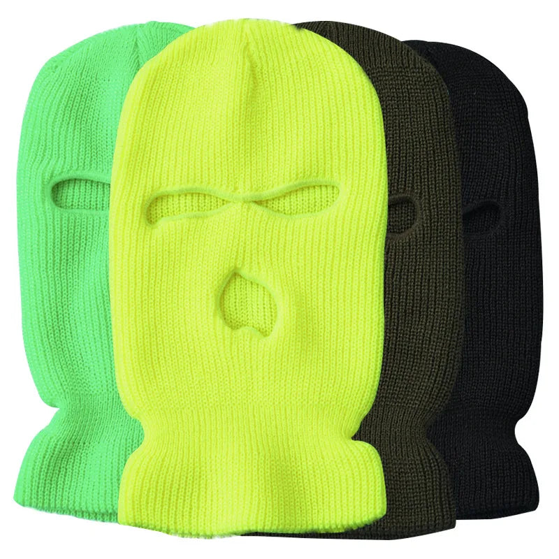 Windproof Full Face Knit Hats Custom SkiMask Men Warm Wool Balaclava embroidery Winter hats Knitted 3 Holes Ski Mask