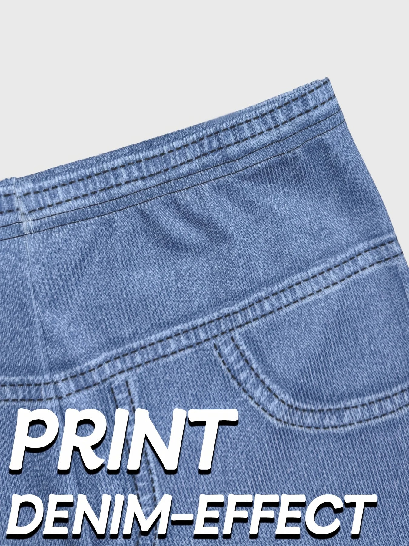 Women's Slim Fit Autumn Leggings with Full Length Denim-Look Floral Print Casual and Comfortable Workout Pants