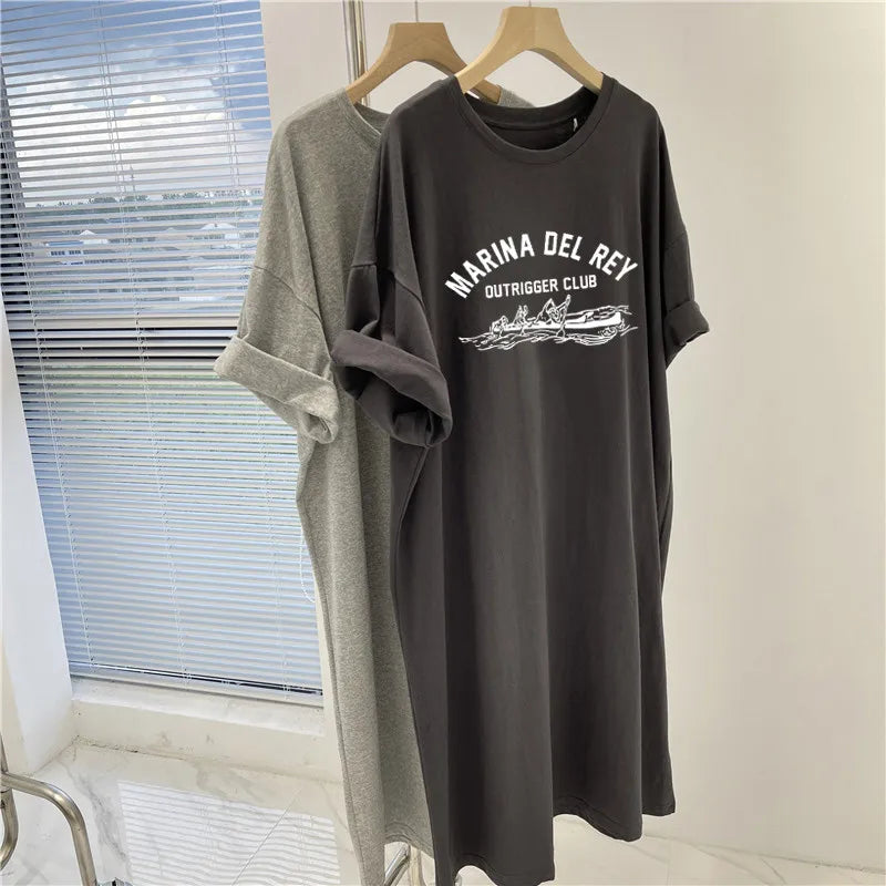 M-4XL Summer Plus Loose Printed Short Sleeve Dress for Women