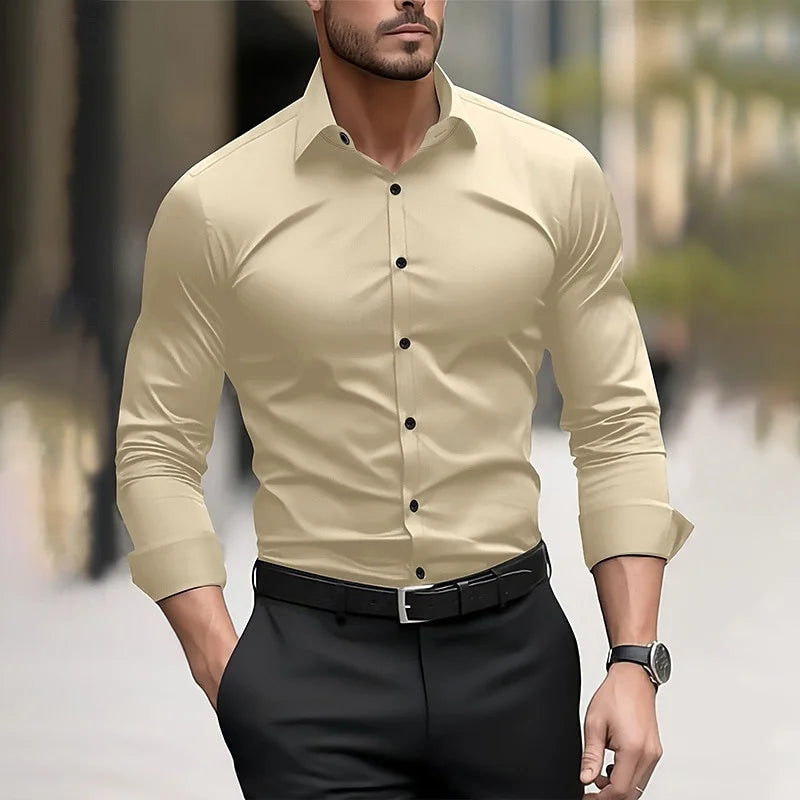 Men's formal shirt solid color wedding outdoor black red navy blue dark green long sleeve lapel summer spring clothing XS-6XL