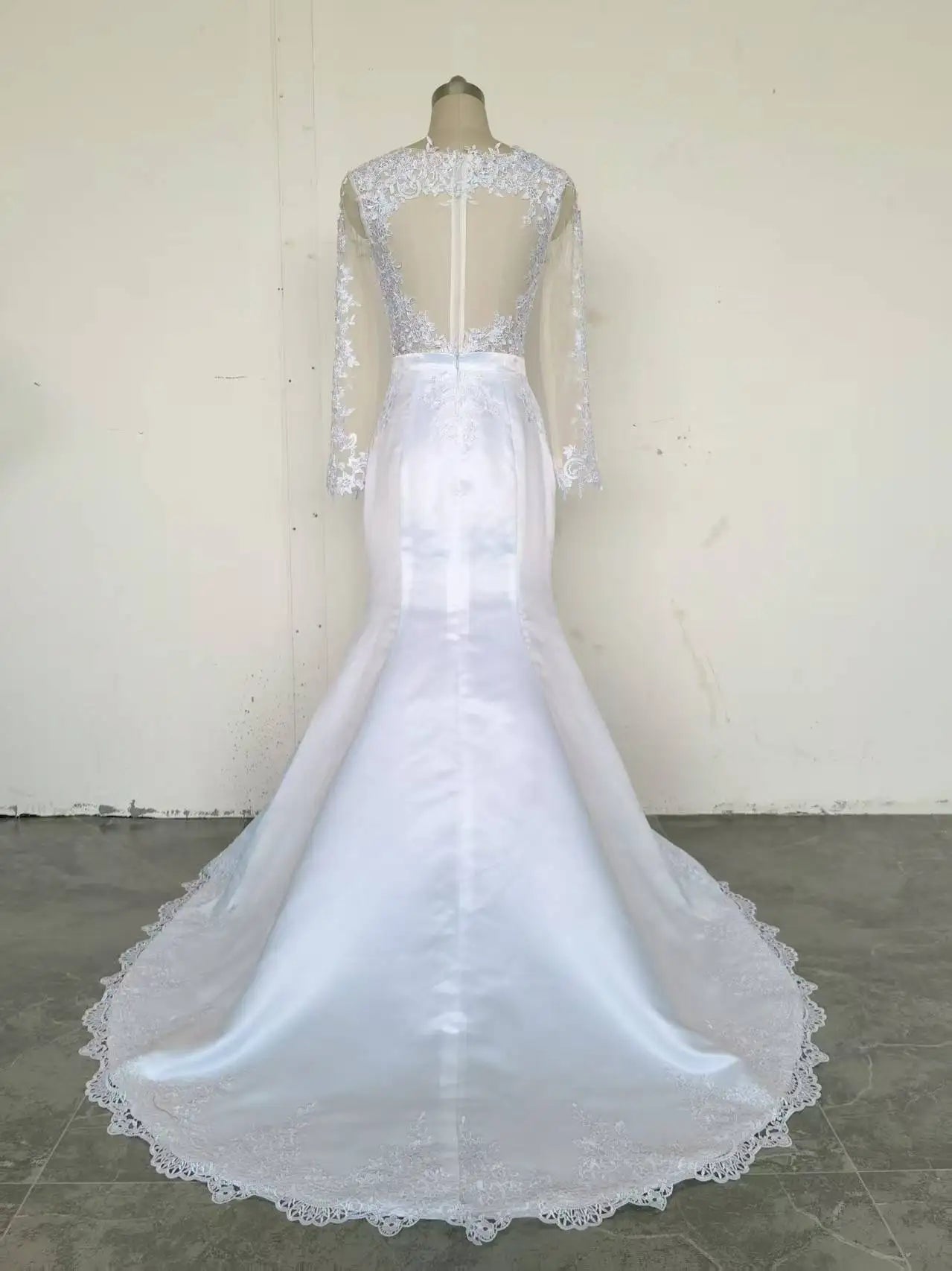 Lace 2 In 1 Mermaid Wedding Dresses Long Sleeves Scoop Neck Detachable Train Puffy Tulle Appliques Bridal Gowns Customized