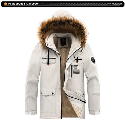 New Winter Men Outwear Fleece Warm Removable Hooded Hiking Jacket Men Outdoor Windproof Casual Fashion Jacket Coat Male Clothing