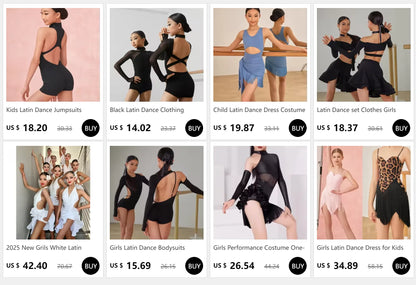 Latin Dance set Clothes Girls Long SLeeves Short Top Skirt Cha cha samba Performance Competition Dress Burgundy Black Dress Kids