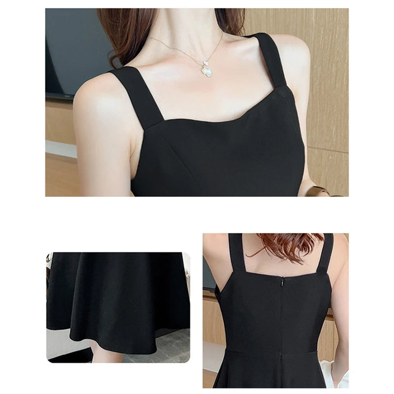 Summer New French Style Blacktank Dress Women's Slimming Base Line Mini Black Skirt Fresh And Smooth Slim Fit For All Occas