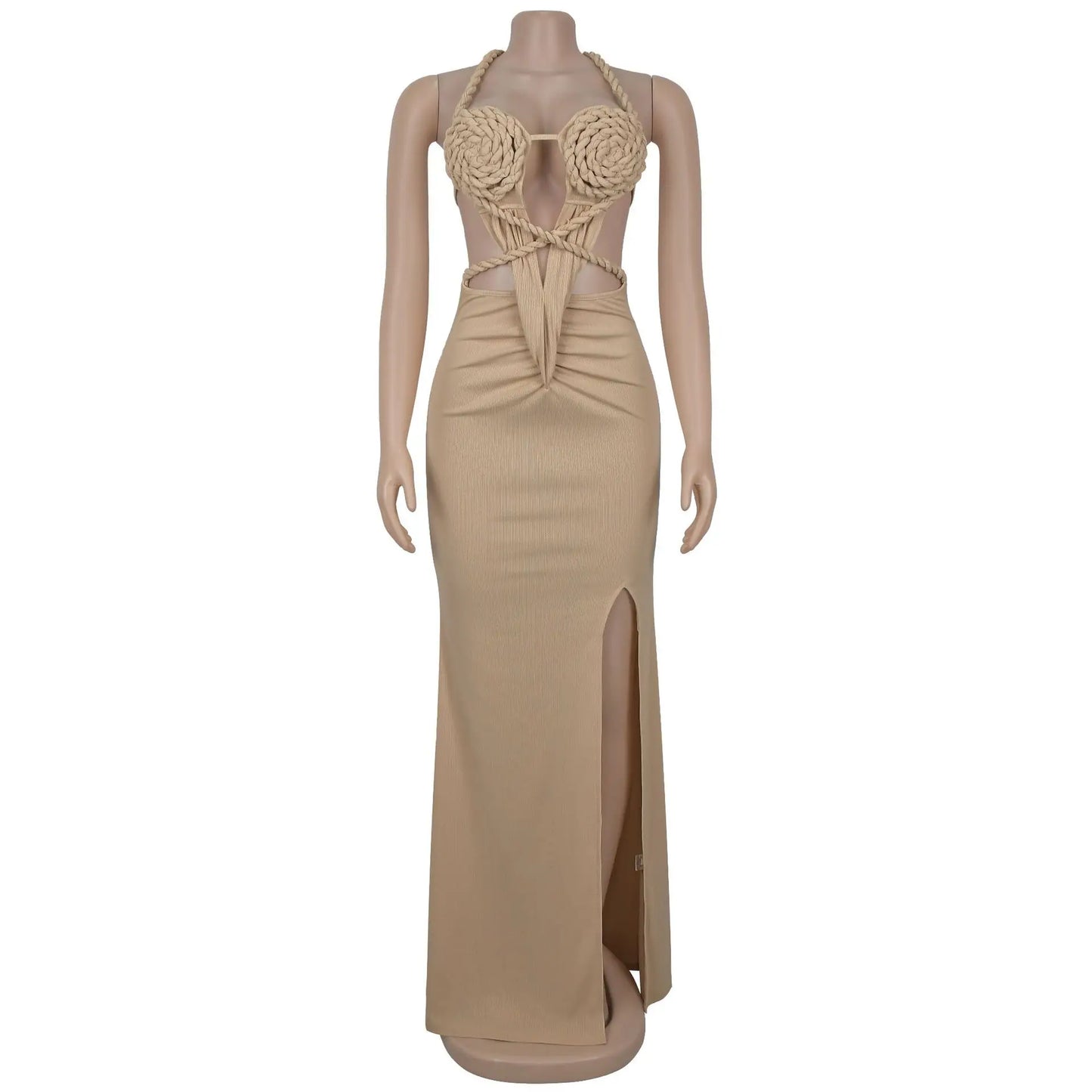 Women's Hollow Out Sleeveless Sexy Knitted Halter Neck Backless Solid Color Dress for Summer 2025