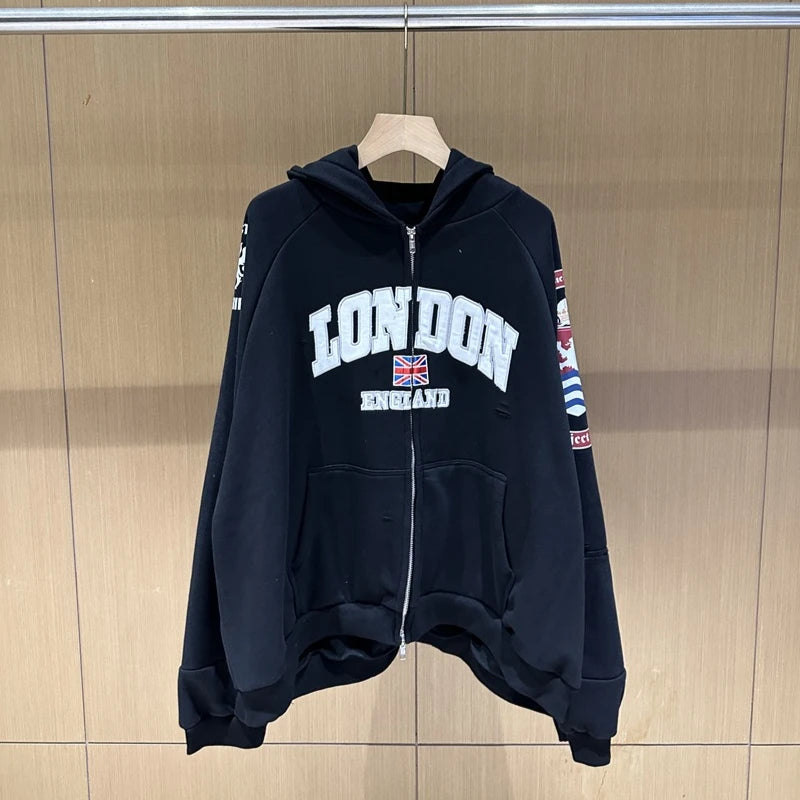 Project G/R Patchwork Fake Two-piece Zipper Jacket High-quality Casual Men's Women's  Embroidered Zip Up Sweatshirts