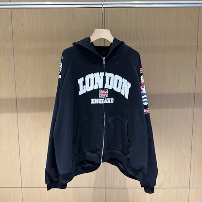 Project G/R Patchwork Fake Two-piece Zipper Jacket High-quality Casual Men's Women's  Embroidered Zip Up Sweatshirts