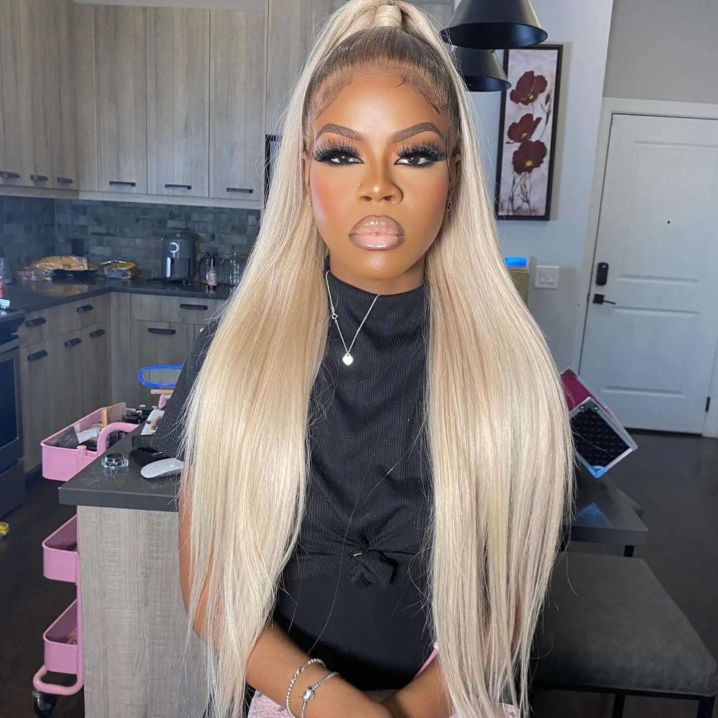 1B 613 Honey Blonde Color Lace Front Human Hair Wigs Dark Roots Remy Brazilian Straight 13x4 Lace Front Human Hair Wig for Women