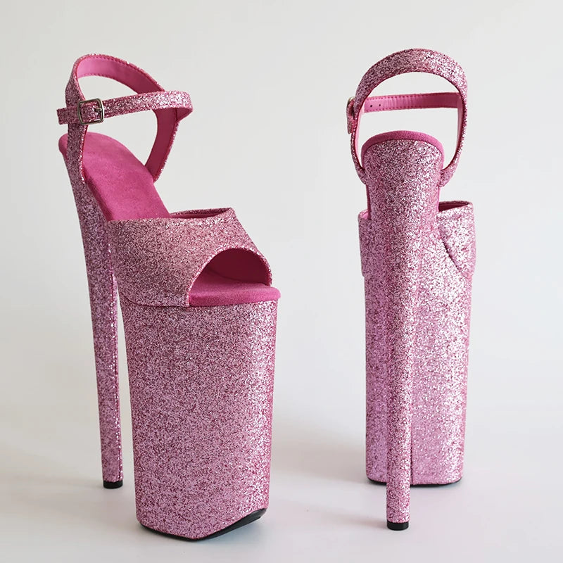 Pink Shiny Women Sandals 26CM/10Inchs High Heels Ultrahigh Heel Stripper Slippers Pole Dance Shoes Party Stage Show Sandals