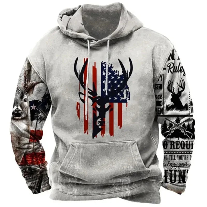 Fashionable American Flag Printed Men's Hoodie Trendy Harajuku Retro Clothing Spring and Autumn New Hoodie Sportswear