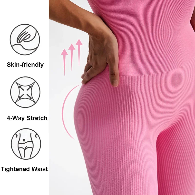 Yoga Jumpsuit Women's Yoga Set One-piece Sports Romper With Chest Pad Fitness Bodysuit Gym Seamless Ribbed Workout Sportswear