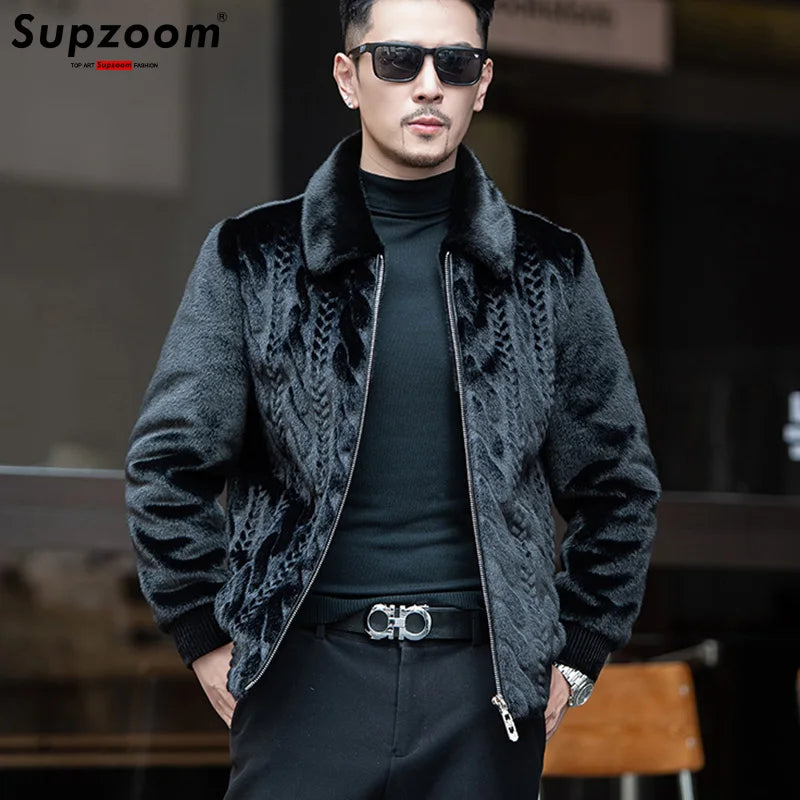 Supzoom New Arrival Top Fashion Ornamentation Winter Warm Flowing Gold Mink Imitation Fur Zipper Men's Stand-Up Collar Jacket