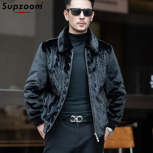 Supzoom New Arrival Top Fashion Ornamentation Winter Warm Flowing Gold Mink Imitation Fur Zipper Men's Stand-Up Collar Jacket