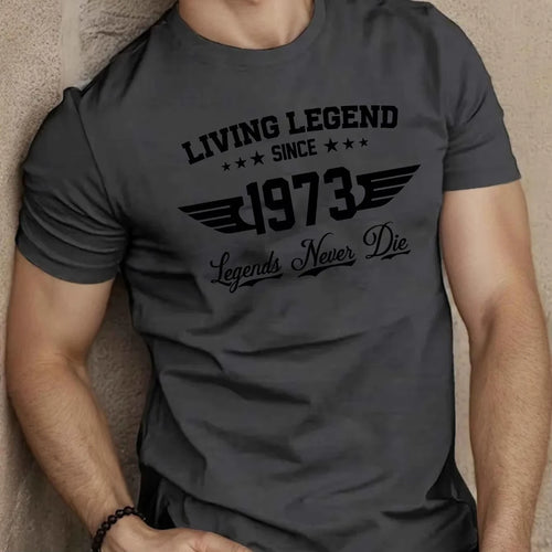 Summer men's 100 cotton casual loose plus size SINCE 1973 pattern printed sports comfortable round neck short sleeved T-shirt